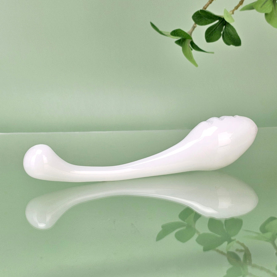 Double Ended White Sensual Glass Prostate P-spot G-Spot Massager Dildo Anal Probe Sex Toys for Women