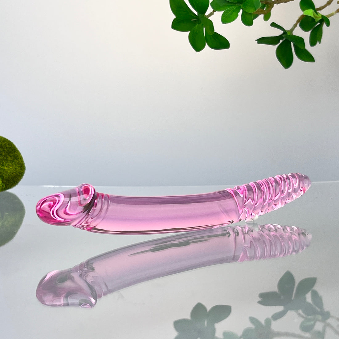 Pink Sensual Glass Dual Double Ended Realistic G-spot Anal Dildo Dong Massager Wand Probe Anal Butt Plug Sex Toys