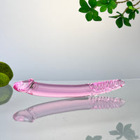 Pink Sensual Glass Dual Double Ended Realistic G-spot Anal Dildo Dong Massager Wand Probe Anal Butt Plug Sex Toys