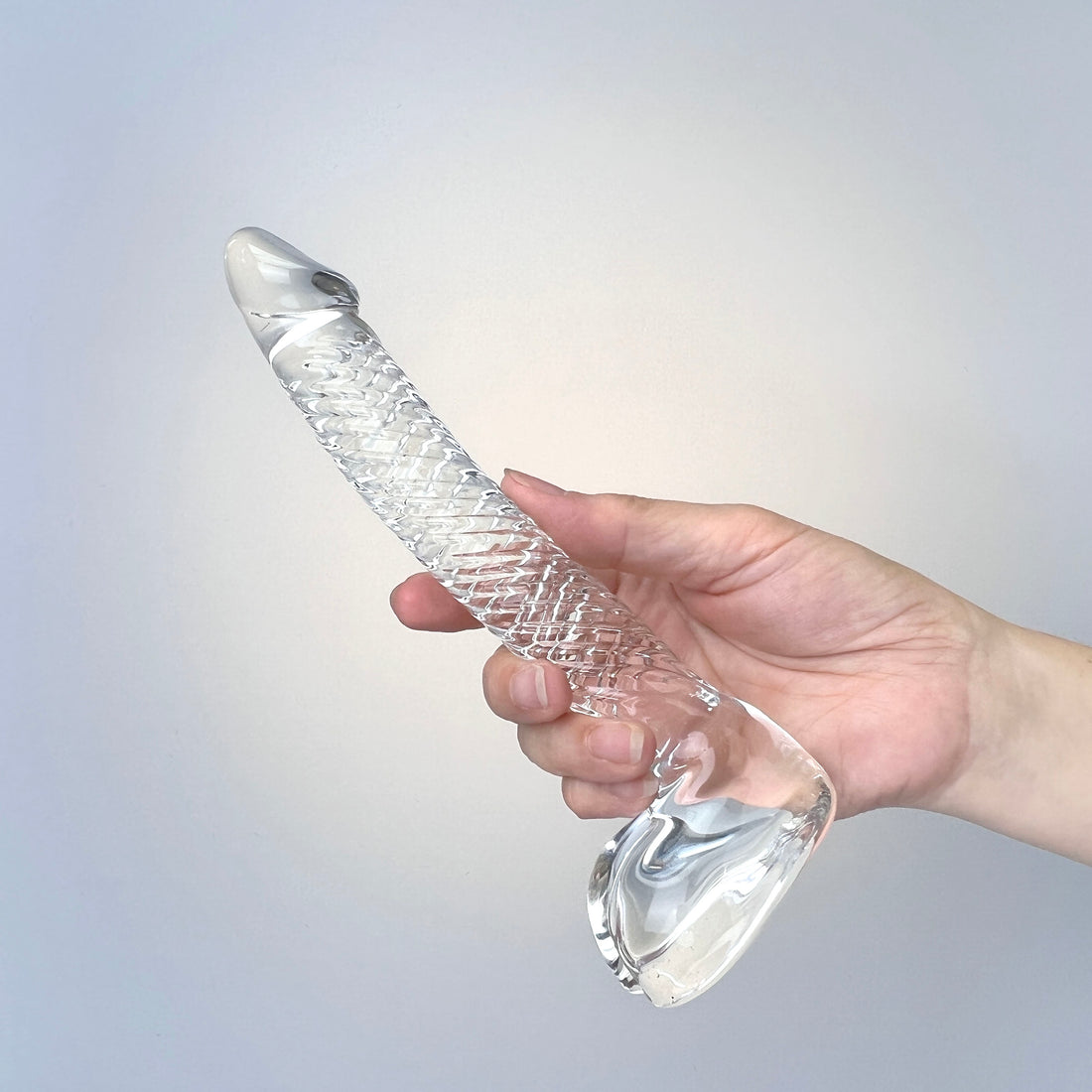 Hand Blown Textured Cear Glass Realistic Anal G-Spot Dildo with Balls Massager Sex Toys for Women Couples