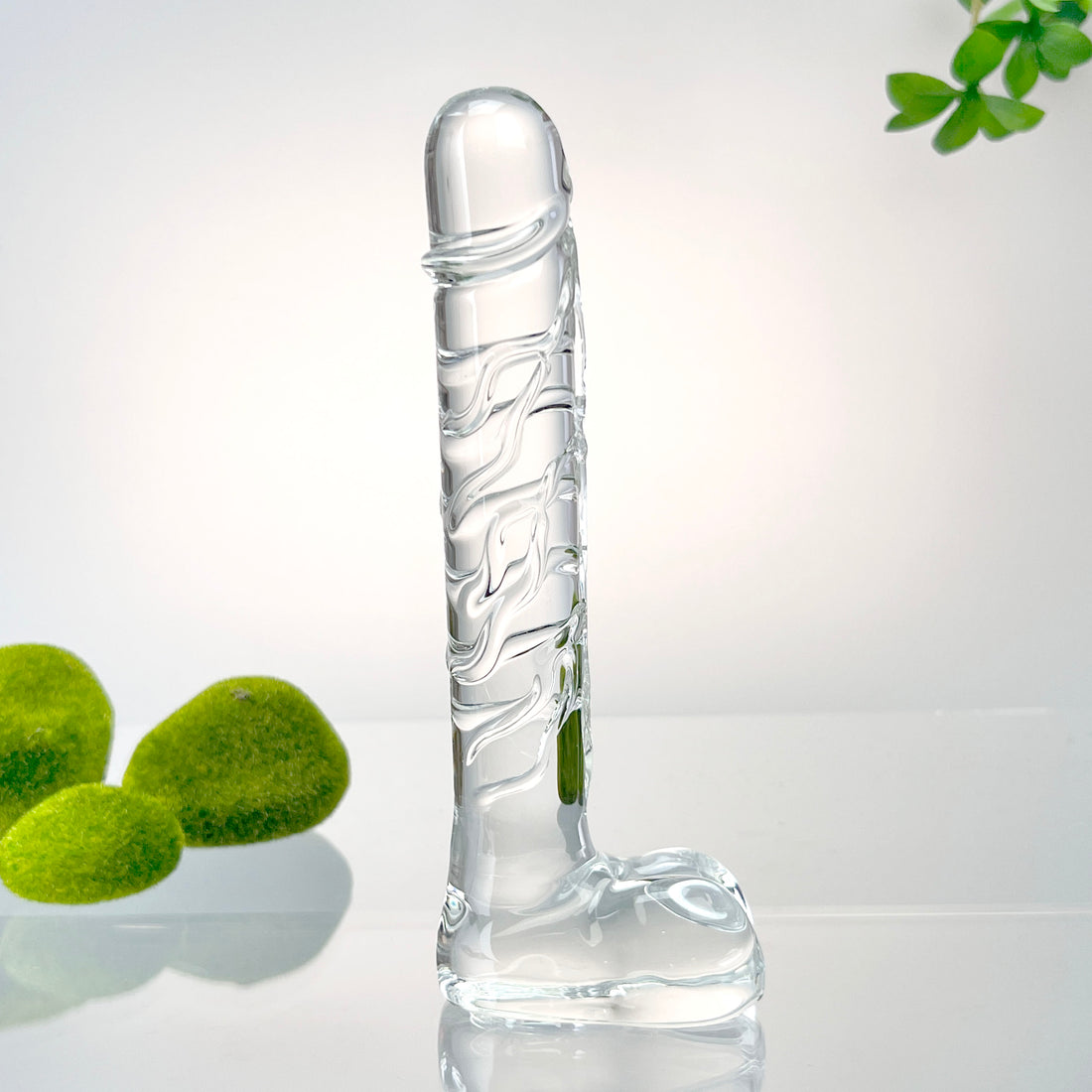 Hand Blown Textured Clear Glass Realistic P-spot Anal G-Spot Dildo Dong Cock with Balls Massager Sex Toys for Women Couples