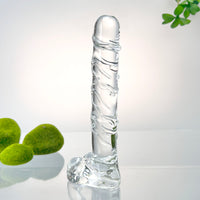 Hand Blown Textured Clear Glass Realistic P-spot Anal G-Spot Dildo Dong Cock with Balls Massager Sex Toys for Women Couples