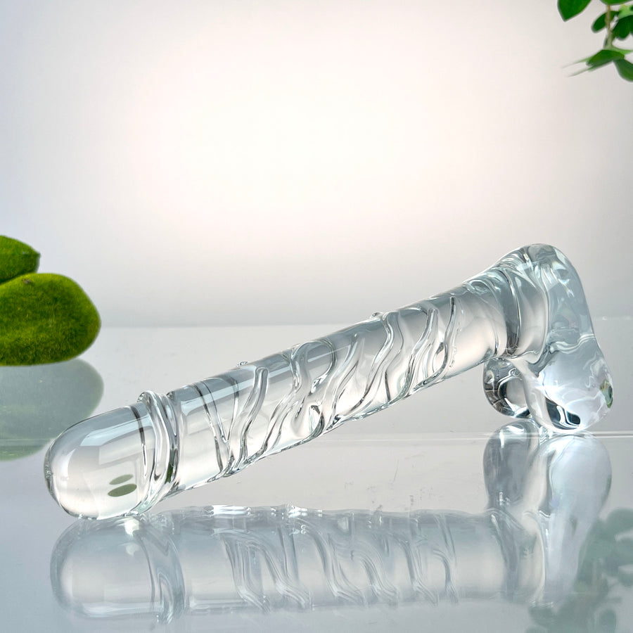 Hand Blown Textured Clear Glass Realistic P-spot Anal G-Spot Dildo Dong Cock with Balls Massager Sex Toys for Women Couples