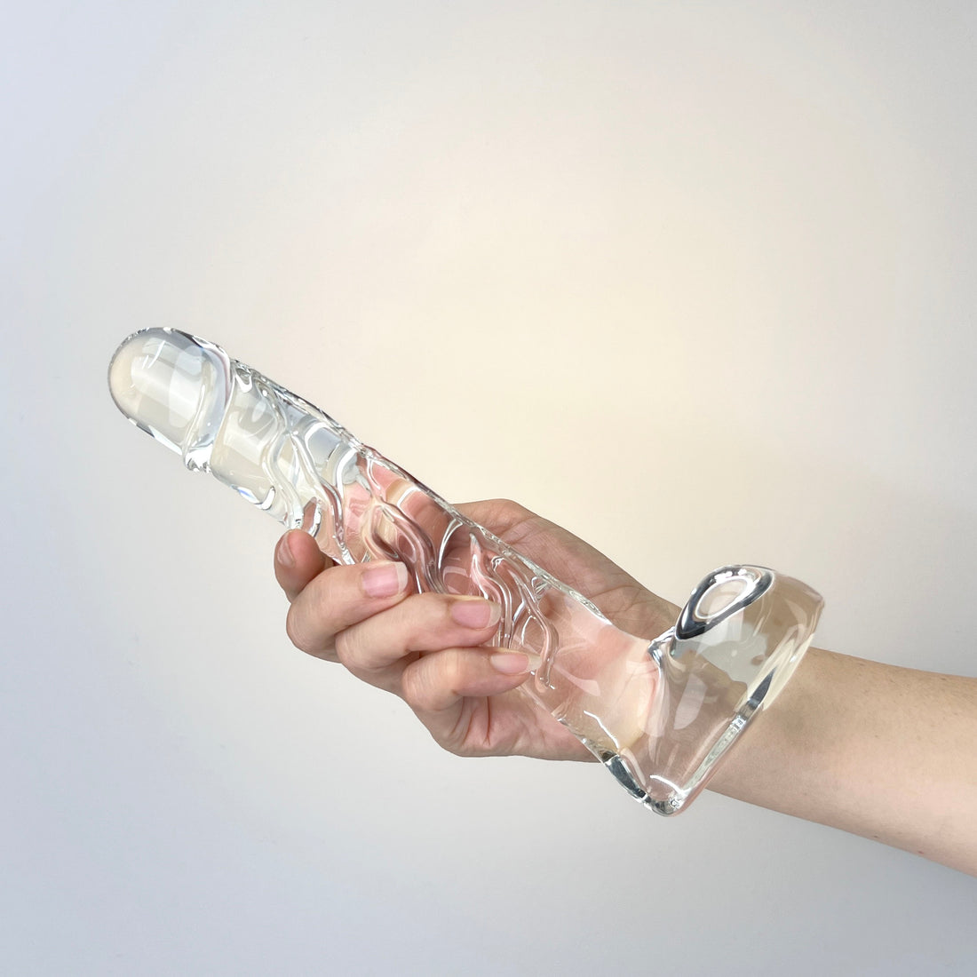 Hand Blown Textured Clear Glass Realistic P-spot Anal G-Spot Dildo Dong Cock with Balls Massager Sex Toys for Women Couples