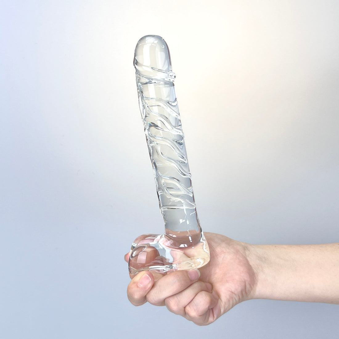 Hand Blown Textured Clear Glass Realistic P-spot Anal G-Spot Dildo Dong Cock with Balls Massager Sex Toys for Women Couples