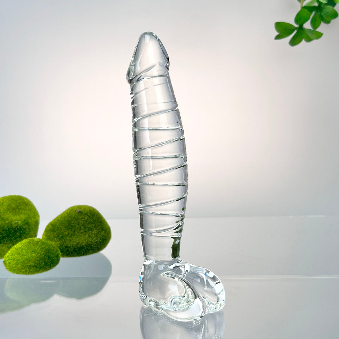 Hand Blown Textured Clear Glass Large Realistic Anal G-Spot Dildo with Balls Massager Sex Toys for Women Couples