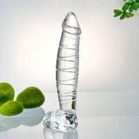 Hand Blown Textured Clear Glass Large Realistic Anal G-Spot Dildo with Balls Massager Sex Toys for Women Couples