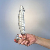 Hand Blown Textured Clear Glass Large Realistic Anal G-Spot Dildo with Balls Massager Sex Toys for Women Couples