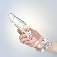 Hand Blown Textured Clear Glass Large Realistic Anal G-Spot Dildo with Balls Massager Sex Toys for Women Couples