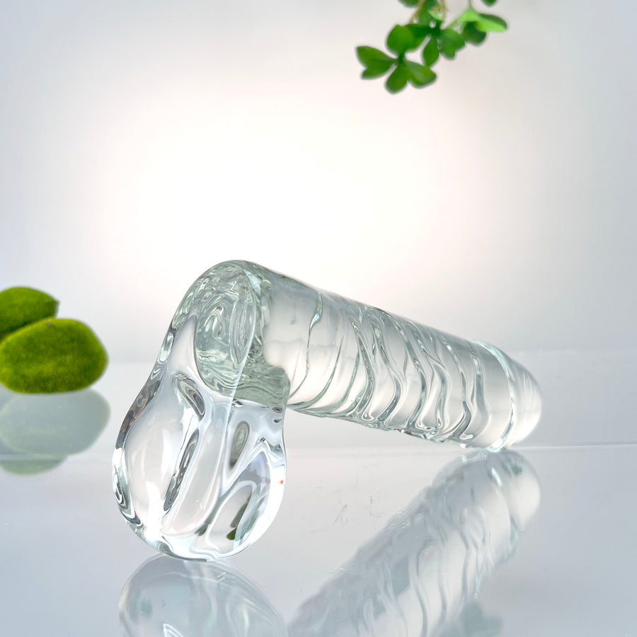 Hand Blown Textured Clear Glass Extra Large Realistic Anal G-Spot Dildo Dong Cock with Balls Massager Sex Toys for Women Couples