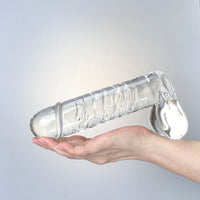 Hand Blown Textured Clear Glass Extra Large Realistic Anal G-Spot Dildo Dong Cock with Balls Massager Sex Toys for Women Couples