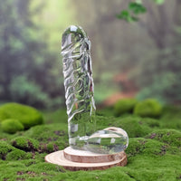 Hand Blown Textured Clear Glass Extra Large Realistic Anal G-Spot Dildo Dong Cock with Balls Massager Sex Toys for Women Couples