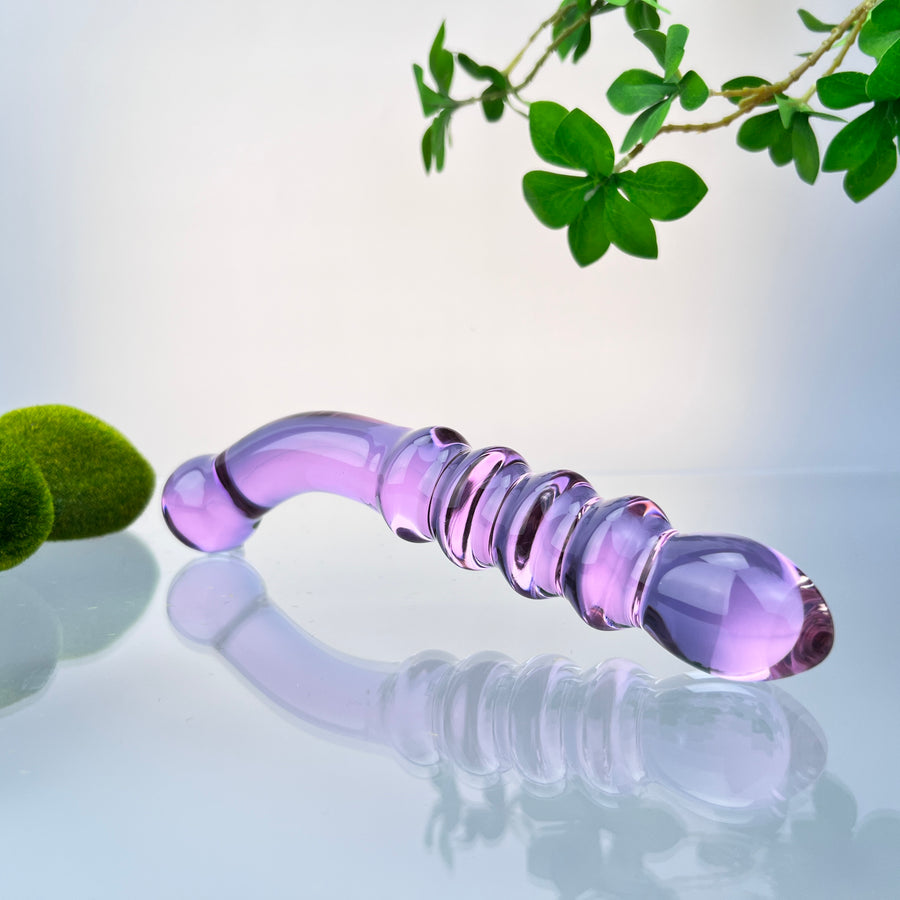 Purple Glass Dual Double Ended G Spot Anal Dildo Dong Prostate Massager Wand Probe Stimulator Butt Plug Anal Sex Toy