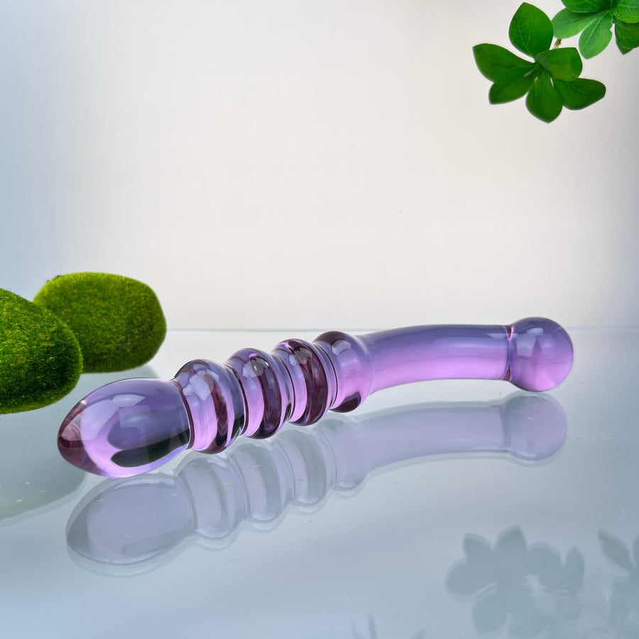 Purple Glass Dual Double Ended G Spot Anal Dildo Dong Prostate Massager Wand Probe Stimulator Butt Plug Anal Sex Toy