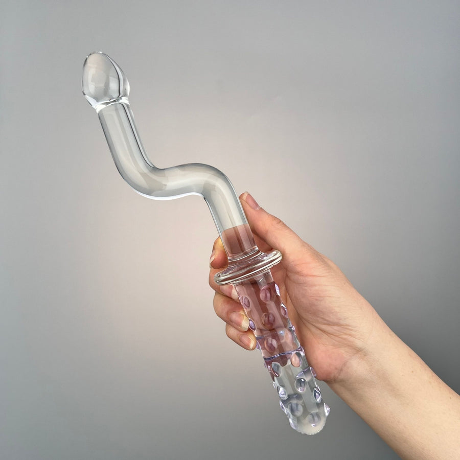 Double Ended Glass Juicer with Crank Handle G Spot Massager Anal Butt Plug Dildo Sex Toys for Women Couples