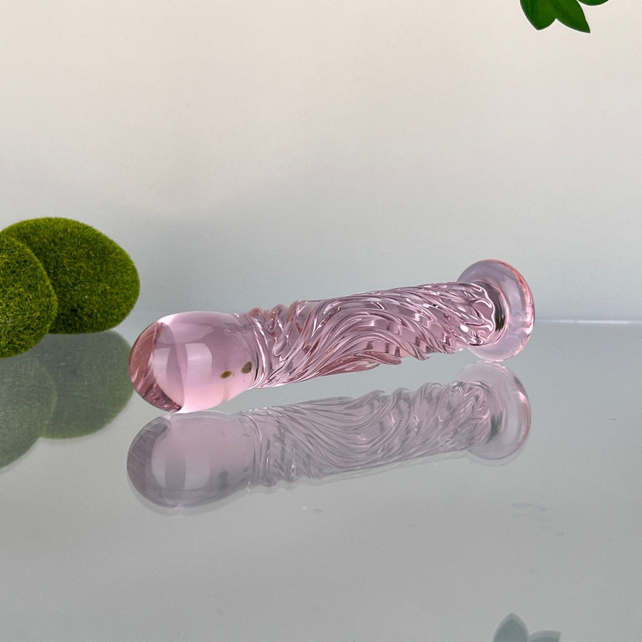 Pink Slim Glass Ripple Textured P-spot Anal G-Spot Dildo Dong Massager Butt Plug Sex Toys for Women Couples