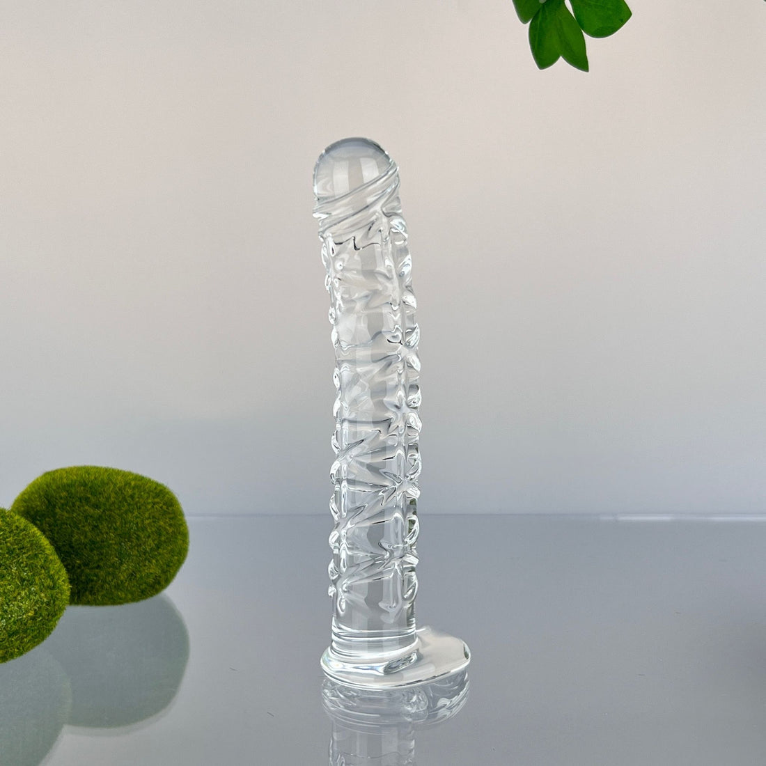 Slim Swirl Curved Woven Textured Realistic Glass P-spot Anal G-Spot Dildo Dong Massager Sex Toys for Women Couples