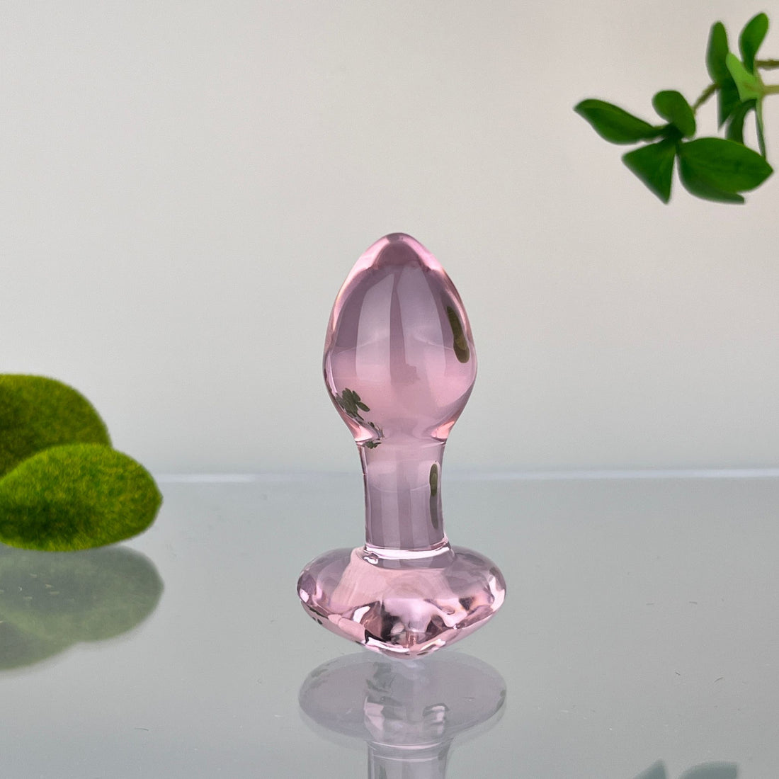 Pink Glass Anal Butt Plug with Heart Base Beginner Anal Sex Toys for Men Women Couples