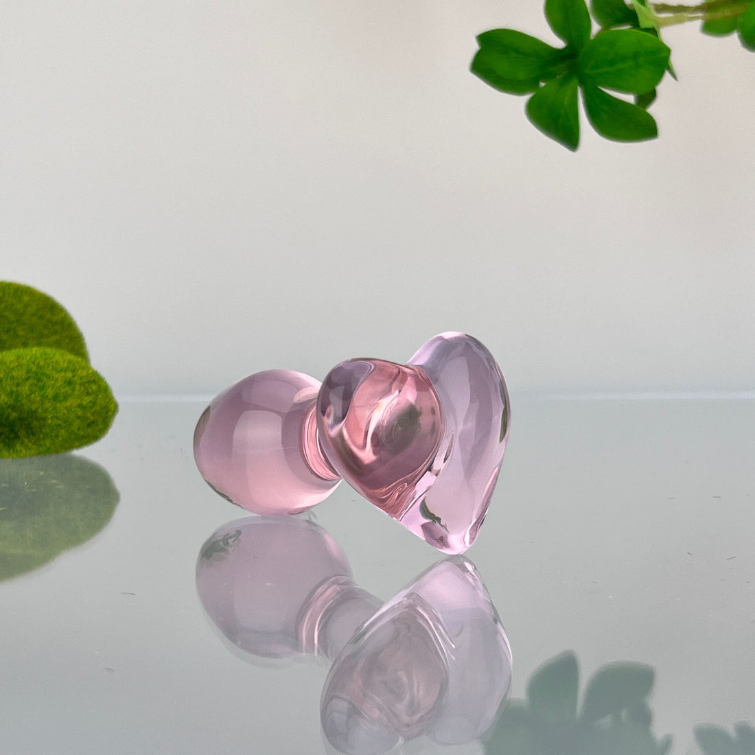 Pink Glass Anal Butt Plug with Heart Base Beginner Anal Sex Toys for Men Women Couples