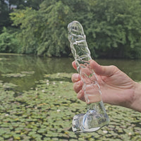 Hand Blown Textured Clear Glass Realistic P-spot Anal G-Spot Dildo Dong Cock with Balls Massager Sex Toys for Women Couples