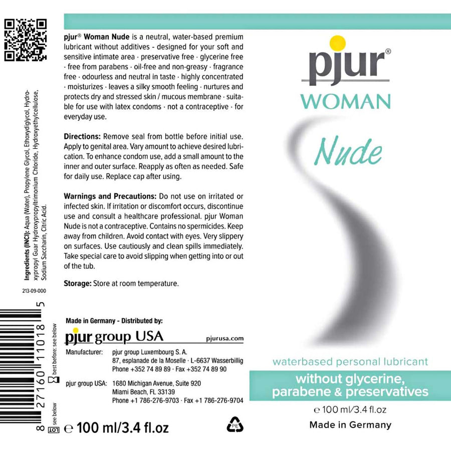 Pjur Woman Nude Water Based Lubricant 3.4 oz