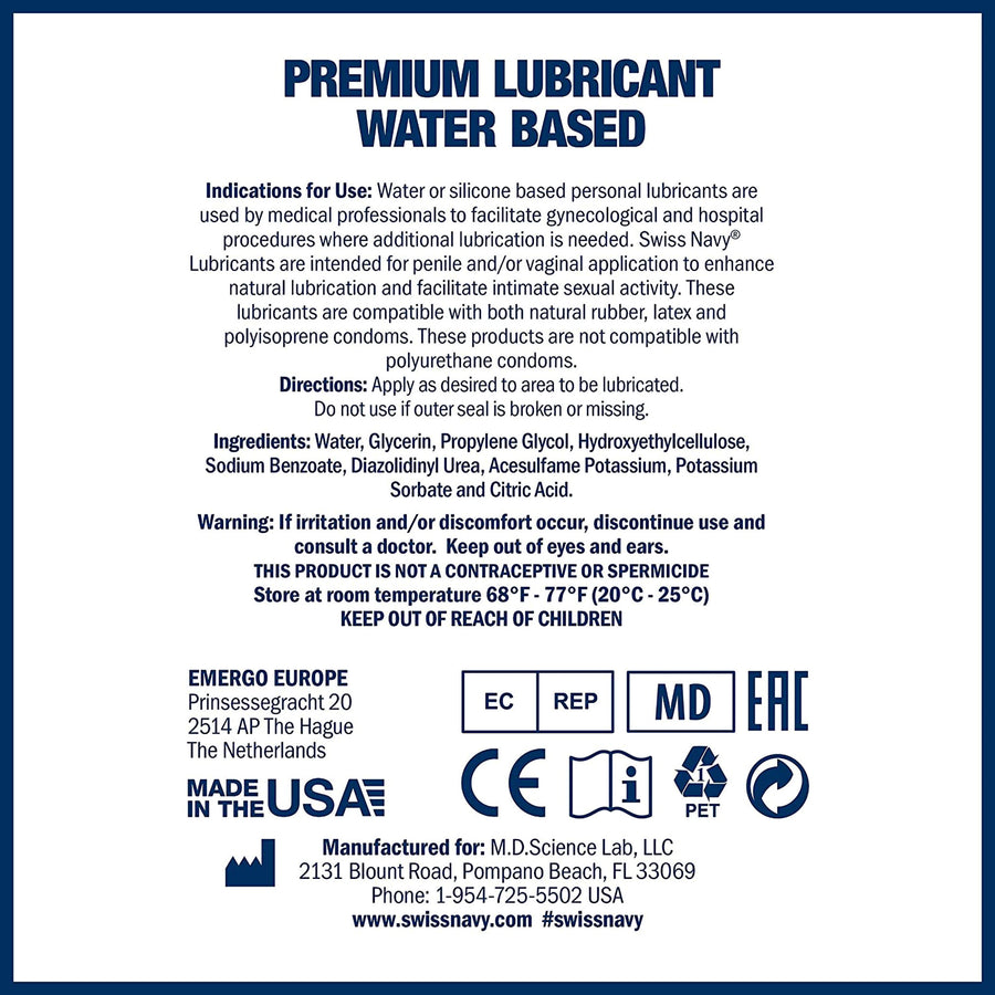 Swiss Navy Premium Water Based Lubricant 4 oz